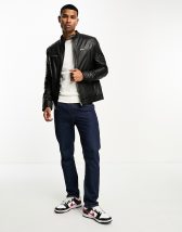 Barney's originals real leather varsity jacket with panelling sales