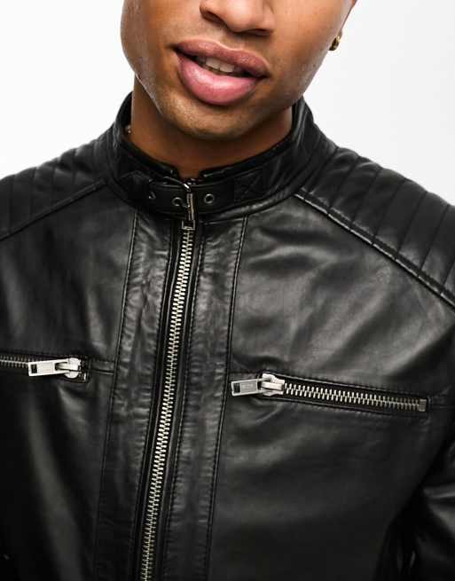 Barney's originals real leather best sale varsity jacket with panelling