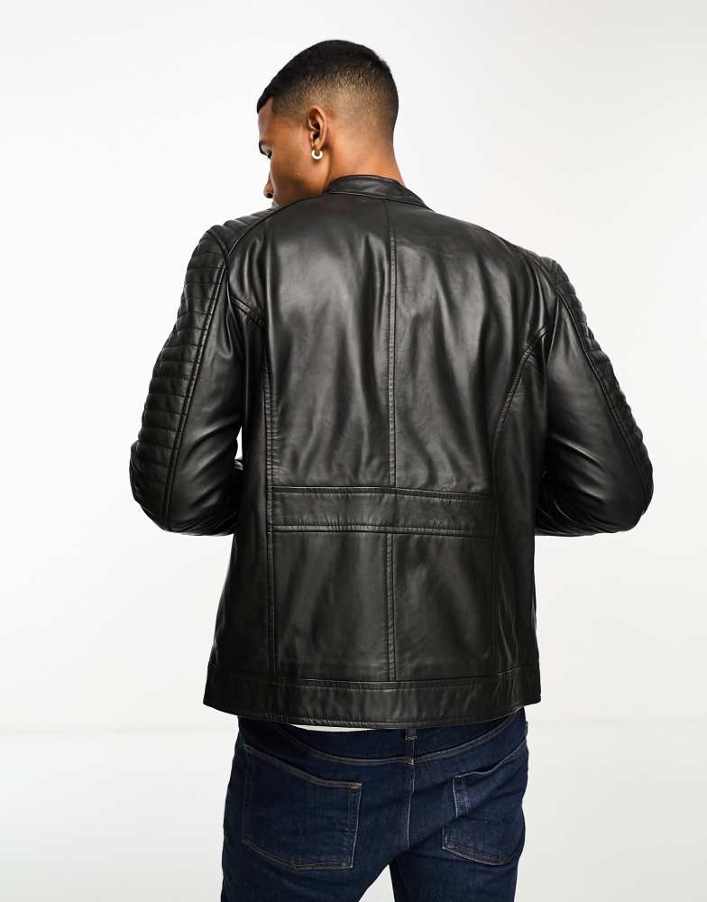 BARNEYS ORIGINALS ブラック レザーライダースジャケット Barneys Originals leather oversized biker jacket in black | ASOS