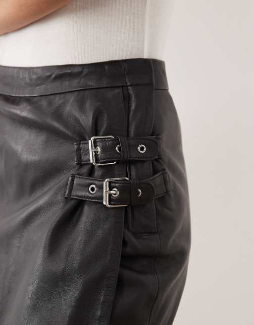 Barneys Originals Real leather skort in black, 2 of 5