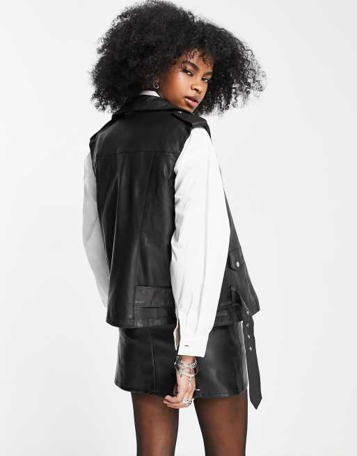 Longline Sleeveless Faux Leather Biker