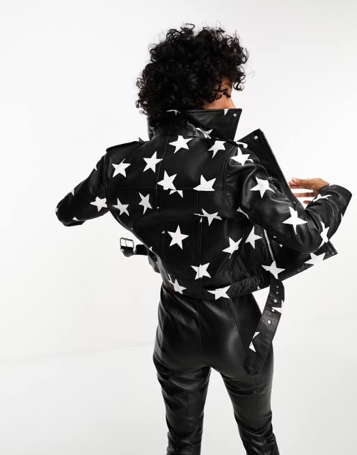 Barney s Originals real leather star print biker jacket ASOS