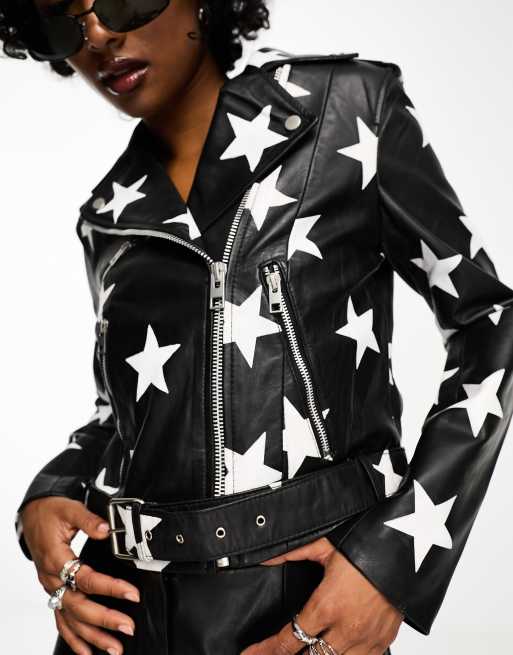 Black leather star on sale jacket