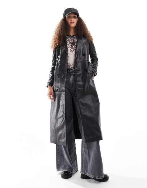 Barneys Originals real leather trench coat in black - view 1