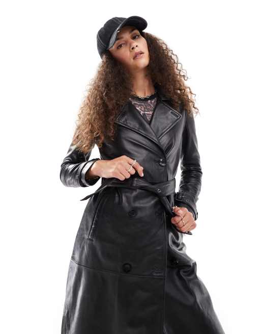 Barneys Originals real leather trench coat in black