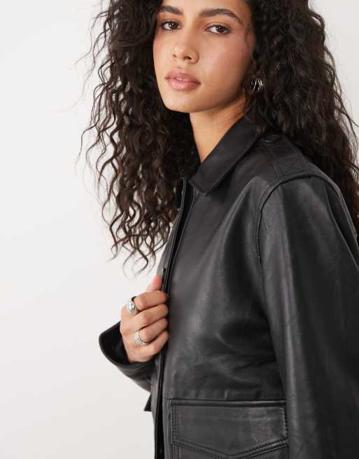 Barneys Originals Real leather utility jacket in black, 3 of 4