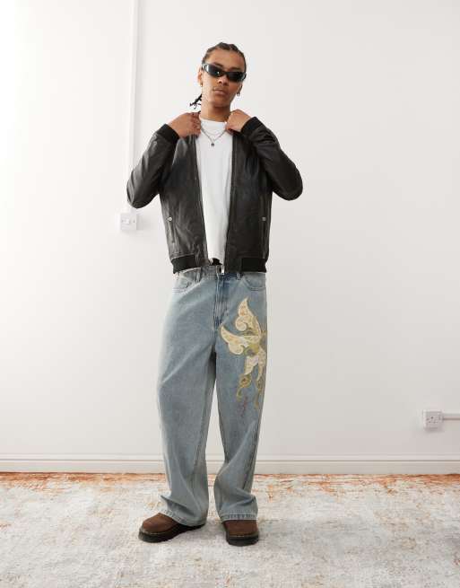 Barneys Originals real leather washed bomber jacket in black