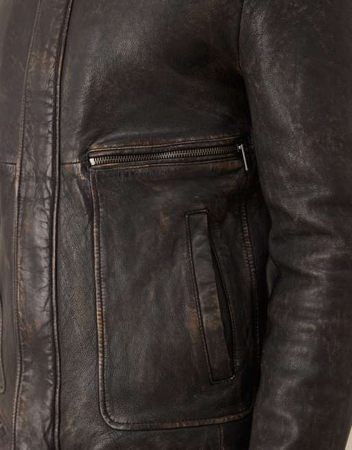 Barneys Originals Real leather washed harrington in black, 5 of 5