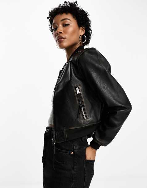 Barneys Originals real leather zip up bomber jacket in black - view 1