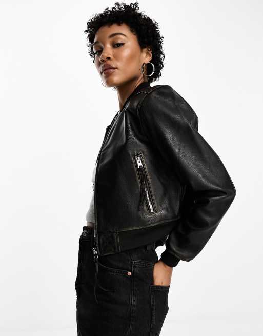 Barney's originals real hot sale leather zipped biker jacket