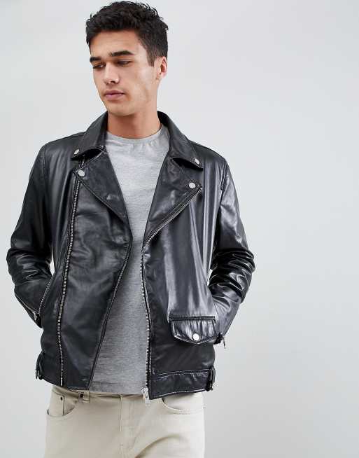 Barney's Originals Real Leather Zipped Biker | ASOS