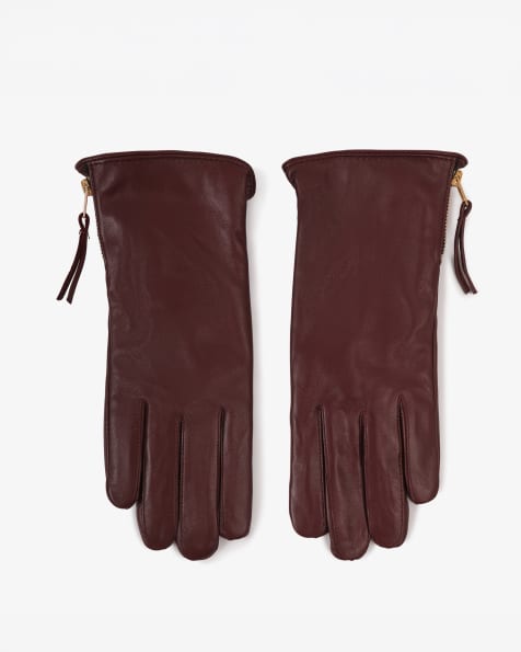 Barneys Originals Real leather zipped gloves in burgundy - view 1