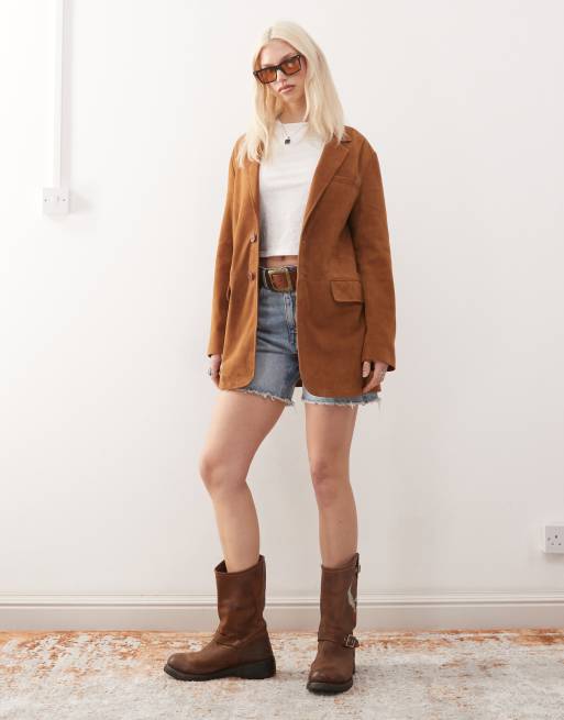 Barneys originals real suede blazer in tan, 2 of 4