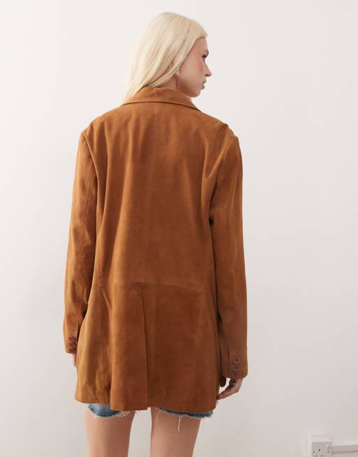 Barneys originals real suede blazer in tan, 4 of 4