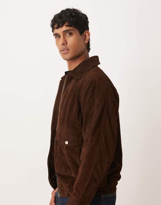 Barneys Originals Real suede bomber jacket in brown, 4 of 5