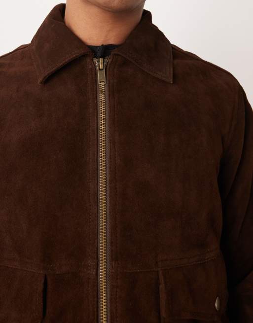 Barneys Originals Real suede bomber jacket in brown, 5 of 5