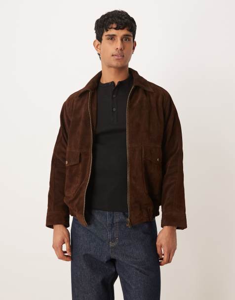 Barneys Originals Real suede bomber jacket in chocolate - view 1