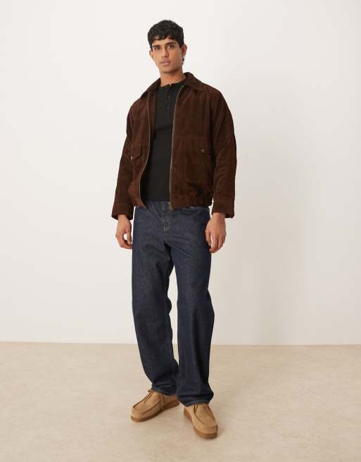 Barneys Originals Real suede bomber jacket in chocolate, 2 of 5