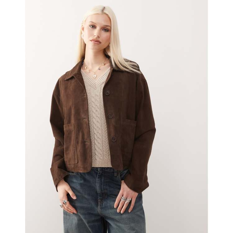 high street boxy suede jacket for women