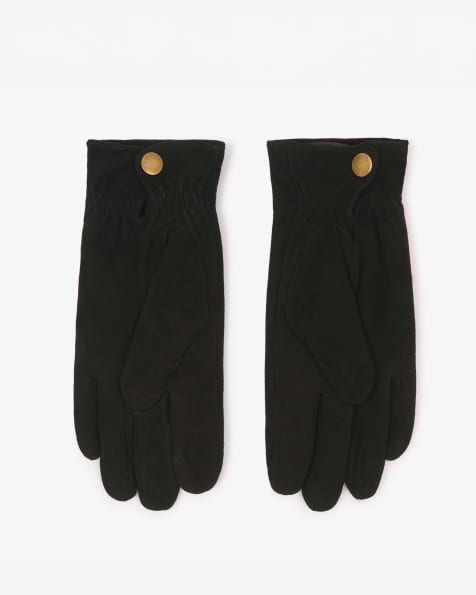 Barneys Originals Real suede buttoned gloves in black - view 1