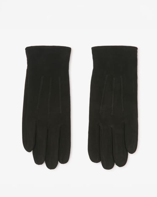 Barneys Originals Real suede buttoned gloves in black, 2 of 3