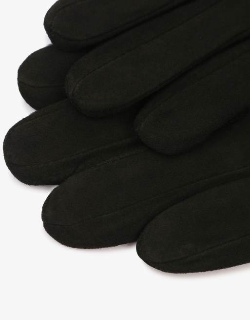 Barneys Originals Real suede buttoned gloves in black, 3 of 3