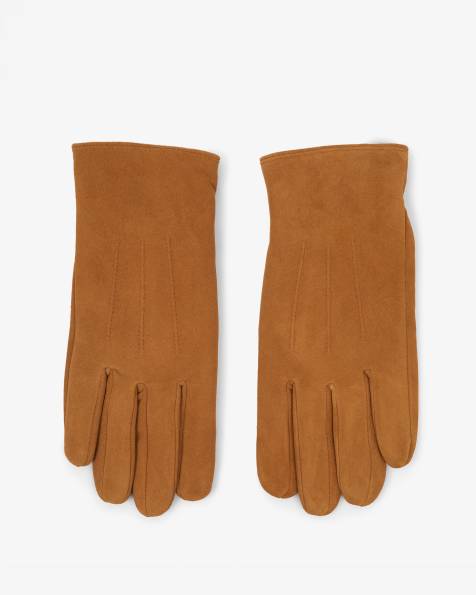 Barneys Originals Real suede buttoned gloves in tan - view 1
