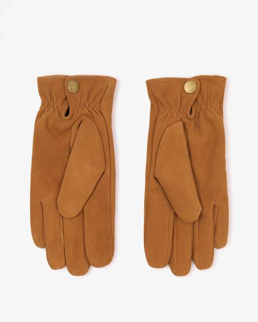 Barneys Originals Real suede buttoned gloves in tan, 2 of 3