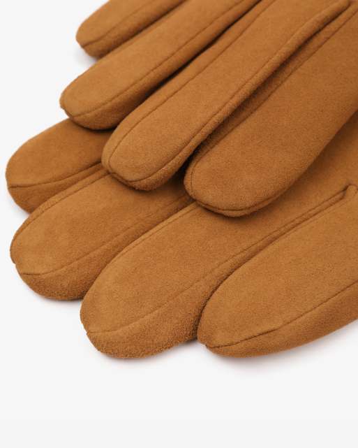 Barneys Originals Real suede buttoned gloves in tan, 3 of 3
