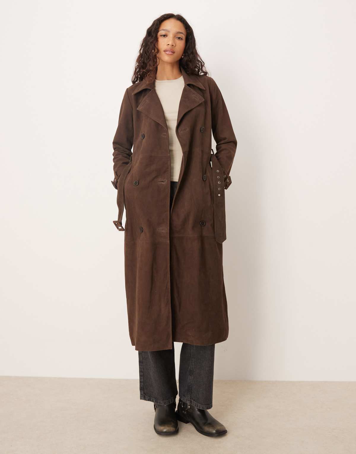 Barneys Originals Real suede chocolate trench coat in chocolate
