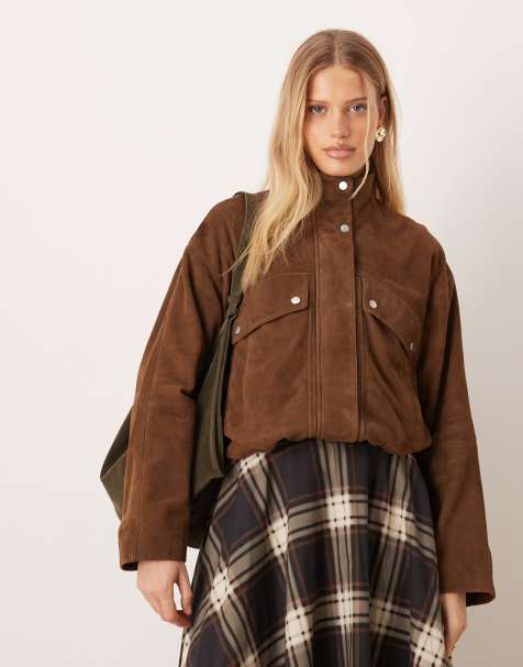 Barneys Originals Real Suede Funnel Neck Jacket in Light Brown - view 1