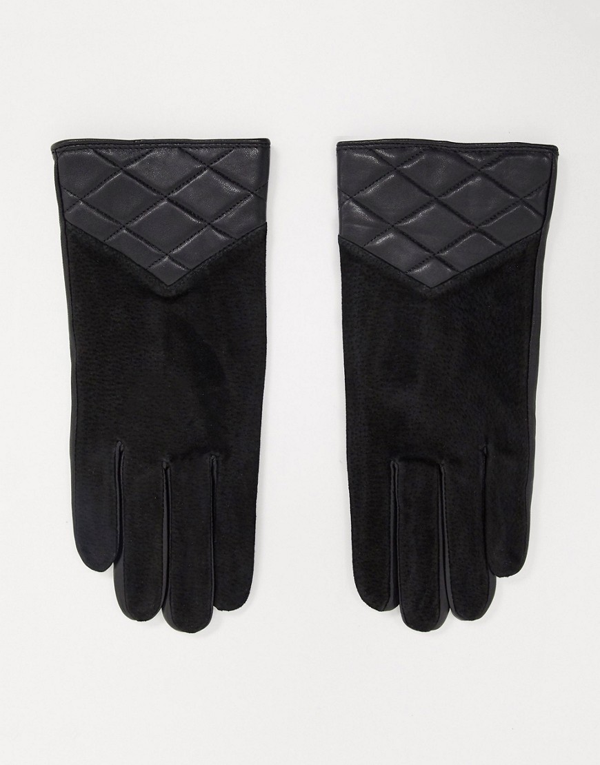 Barney's Originals real suede gloves with quilting in black