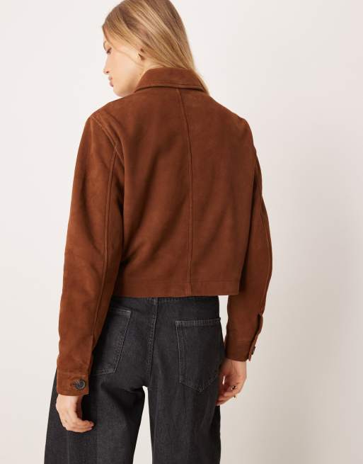 Barneys Originals Real suede harrington in tan, 4 of 4