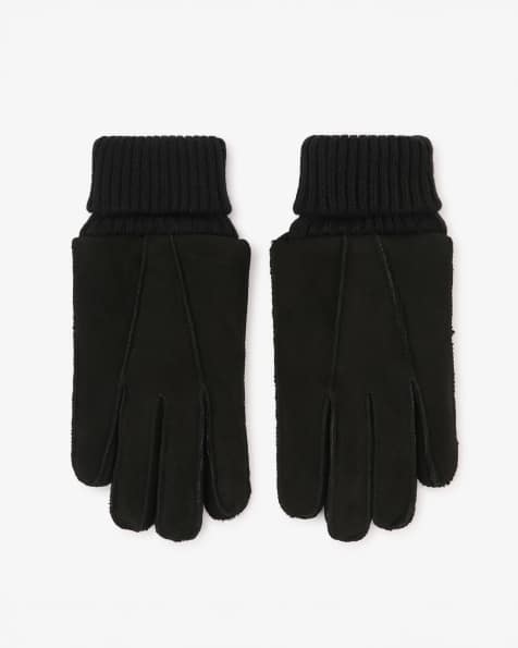 Barneys Originals Real suede patchwork and sheepskin gloves in black - view 1