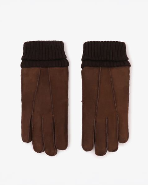 Barneys Originals Real suede patchwork and sheepskin gloves in chocolate - view 1