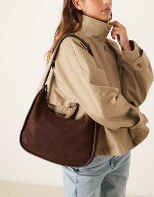 Barneys Originals Real suede shoulder bag in brown in brown