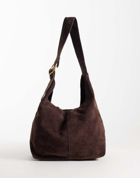 Barneys Originals Real suede shoulder bag in chocolate - view 1
