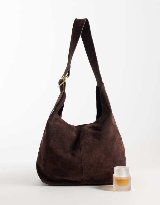 Barneys Originals Real suede shoulder bag in chocolate, 2 of 4
