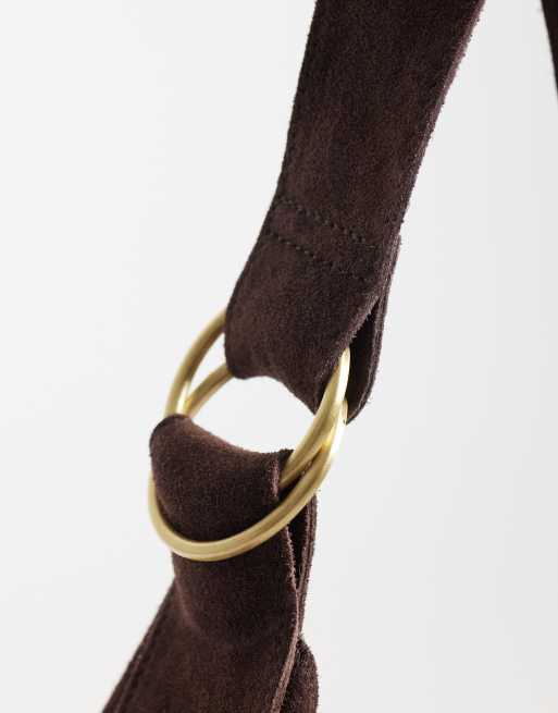 Barneys Originals Real suede shoulder bag in chocolate, 3 of 4