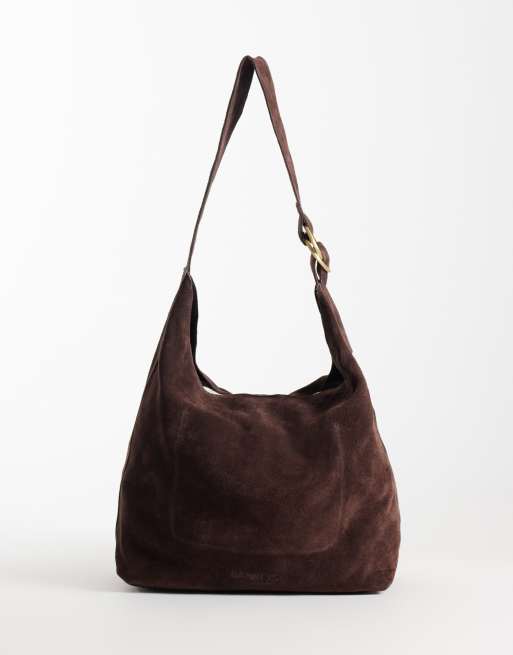 Barneys Originals Real suede shoulder bag in chocolate, 4 of 4
