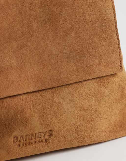 Barneys Originals Real suede shoulder bag in tan, 3 of 4