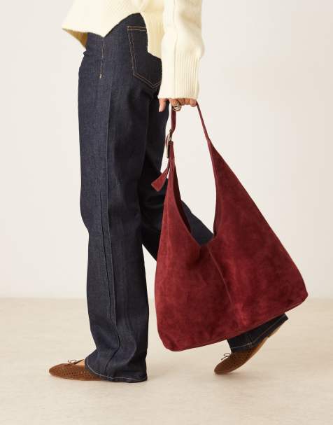 Barneys Originals Real suede slouch shoulder bag in burgundy - view 1
