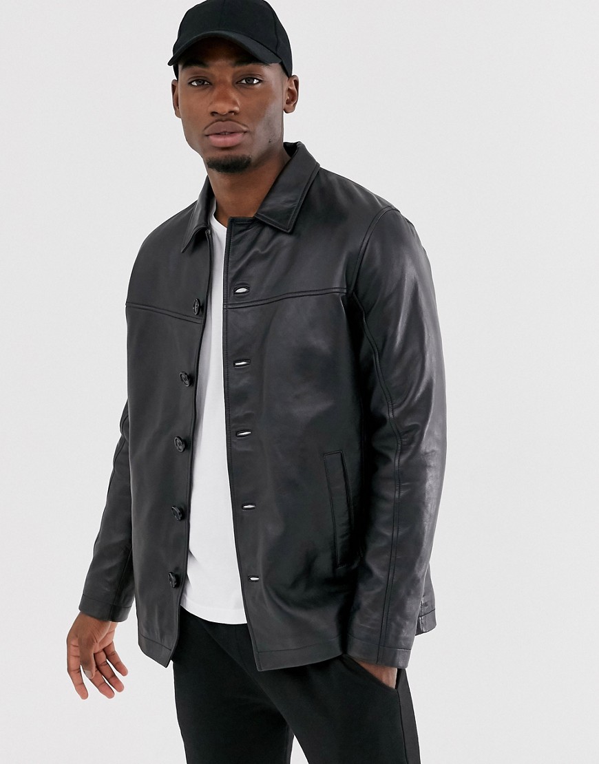 Barneys Originals reefer leather jacket-Black