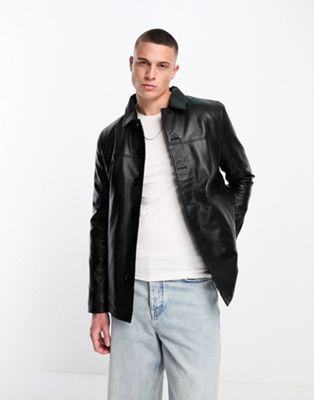 Barneys Originals Ross real leather jacket in black | ASOS