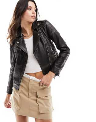 Barney's Originals rub off leather biker jacket in black