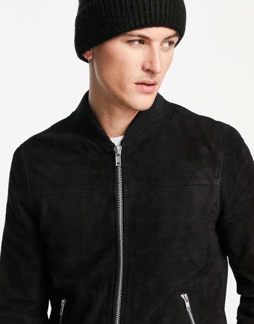 Barneys Originals leather varsity jacket in black