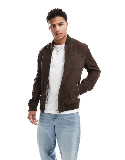Barneys Originals suede bomber jacket in brown - view 1