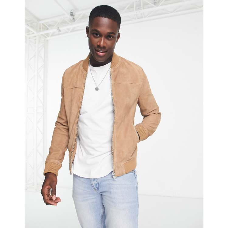 Suede leather bomber sales jacket mens