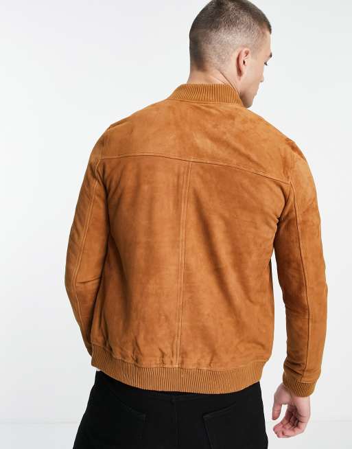 ASOS Suede Bomber Jacket In Tan in Brown for Men