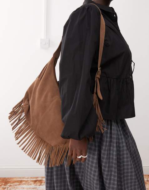 Barneys originals suede fringe bag in mocha - view 1
